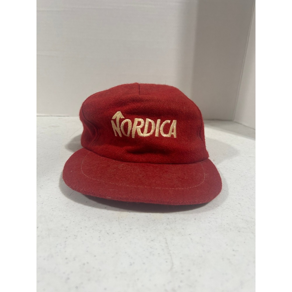 Vintage Nordica Ski Hat Red Wool Blend Strapback Cap Embroidered Logo Alpine